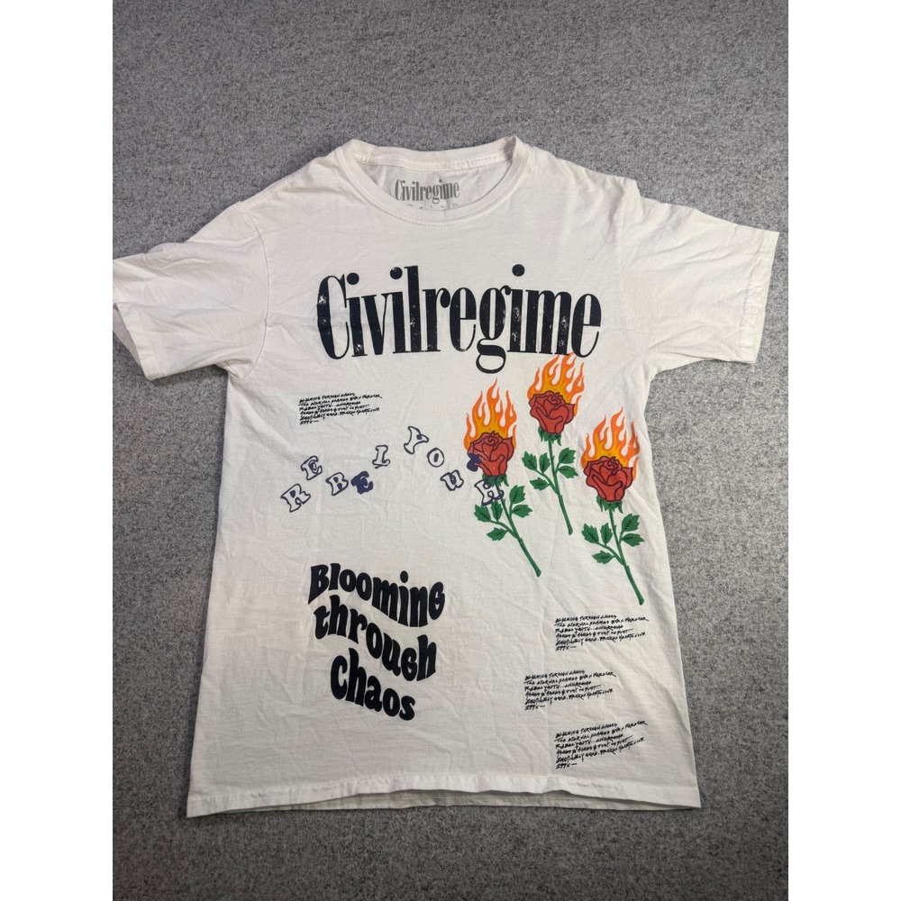 Civil Regime Blooming Through Chaos Flaming Rose Graphic Tee White Small